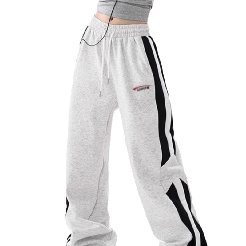 Sports Women Stripe Spring Loose Casual Straight Leg Cargo Pants