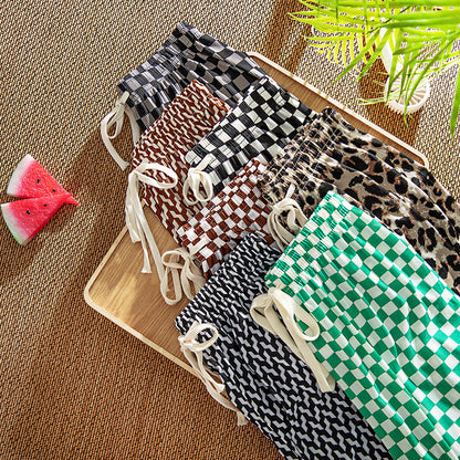 Women Casual Checkerboard Printed Loose Wide-Leg Pants