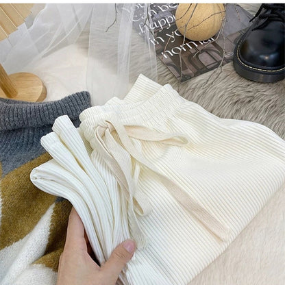 Pantalones casuales de pierna ancha y holgados de color sólido para mujer