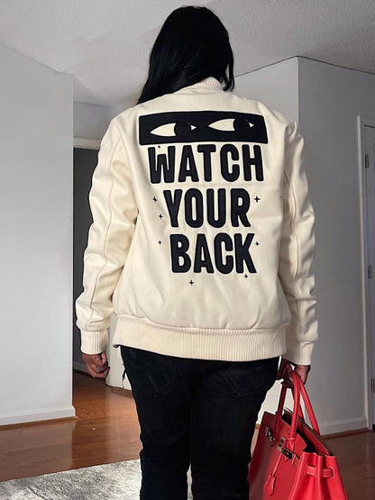 Chaqueta informal con estampado de letras para mujer, abrigo de uniforme de béisbol con cuello alto, moda Otoño Invierno