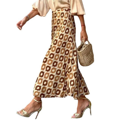 Autumn Casual Elegant Women Polka Dot Print Mid-length Skirt