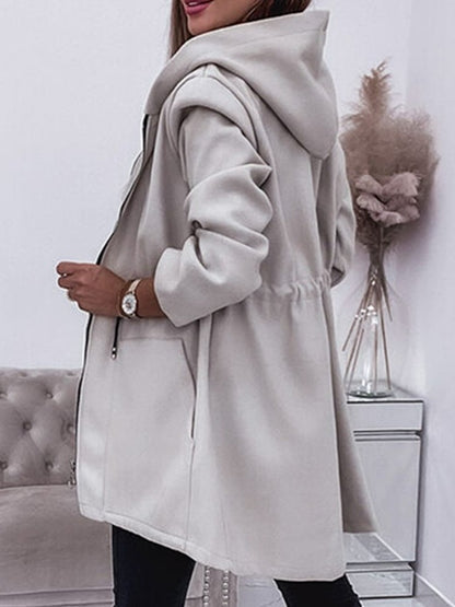 Chaqueta con capucha informal de color liso a la moda para mujer