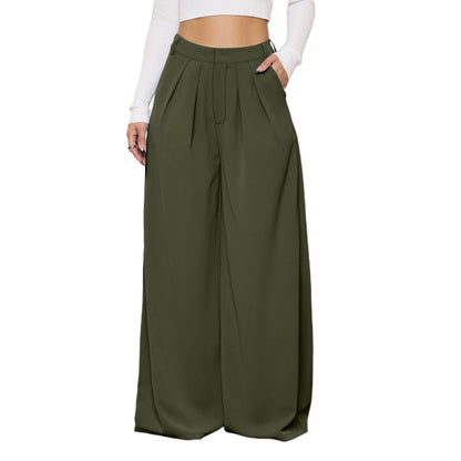 Women Solid Color High Waist Loose Casual Fashion Wide Leg Pants