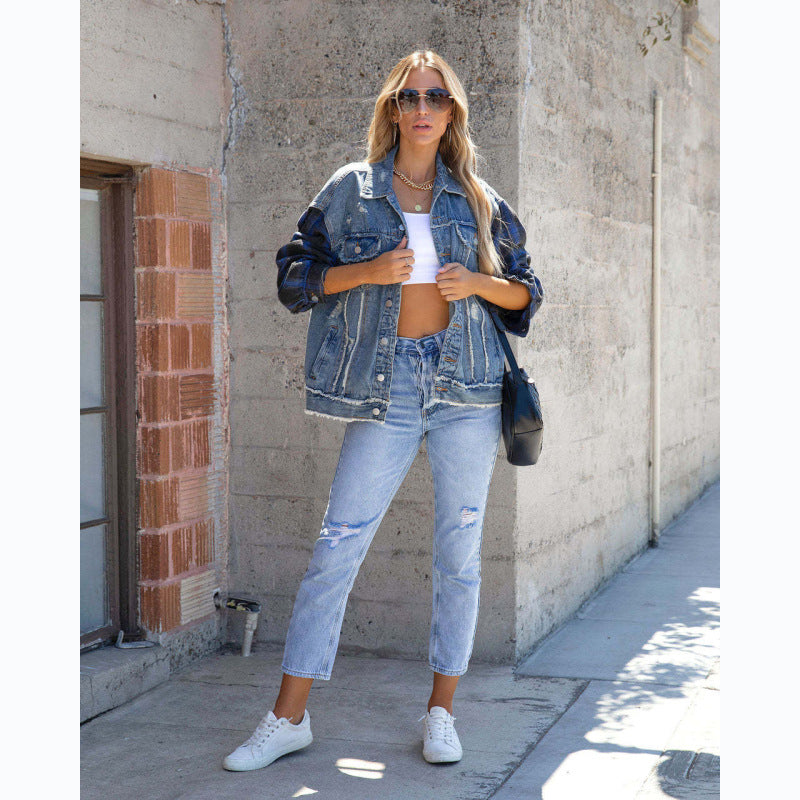 Chaqueta vaquera de manga larga informal para mujer, estilo urbano de otoño e invierno