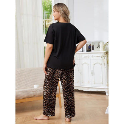 Conjunto de pijama informal de leopardo de talla grande para mujer