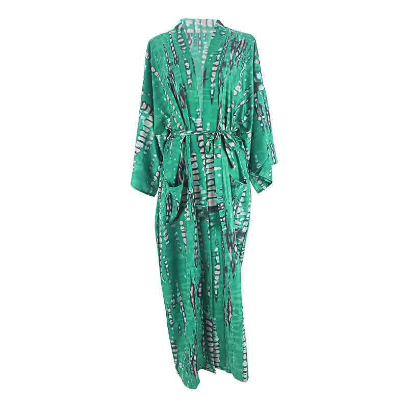 Traje de baño de bikini de playa de manga larga holgado con estampado para mujer, traje de baño informal para vacaciones