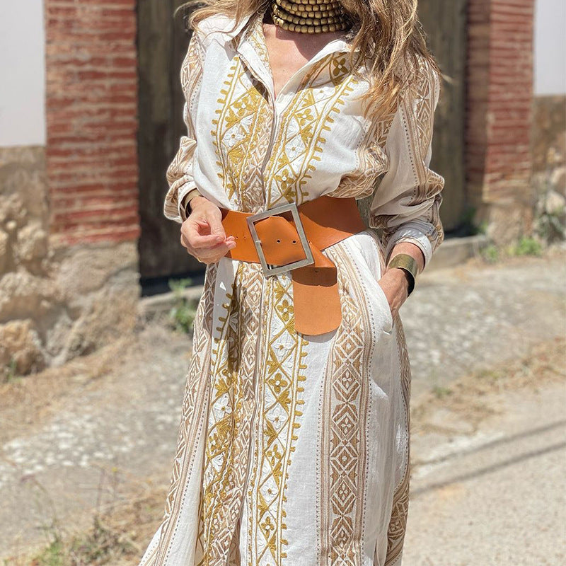 Women Casual Bohemian Print Long Sleeve Maxi Dress