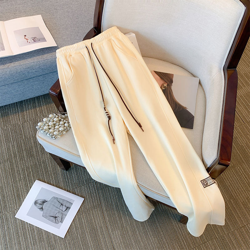 Women Fashion Casual Plus Size Solid Color High Waist Drawstring Pants