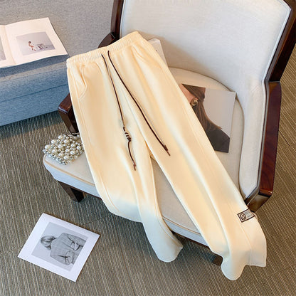 Women Fashion Casual Plus Size Solid Color High Waist Drawstring Pants