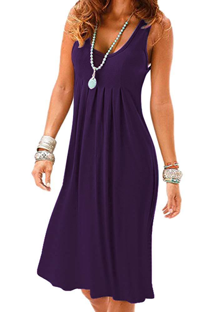 Women Casual Solid Color Loose Pleated Sleeveless Dress