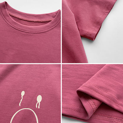 Camiseta informal holgada de manga corta con cuello redondo para mujer