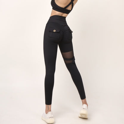 Fashion Casual Women'S Tight See-Through Sports High-Waist Spliced Pants