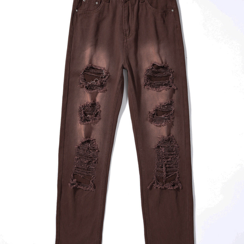 Vaqueros de cintura alta para mujer, de color liso, rotos, informales, a la moda