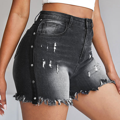 Women Fashion Casual Ripped Denim Shorts