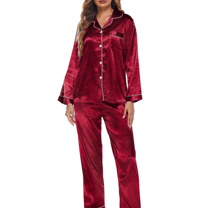 Conjunto de pijama básico informal de una sola botonadura con solapa y bloques de color para mujer