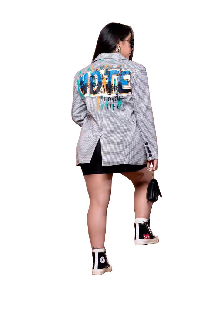Blazer informal con solapa y estampado gráfico para mujer