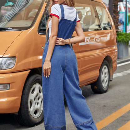 Women Fashion Casual Solid Color Street Style Loose Denim Jumpsuits