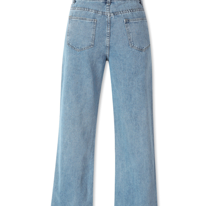 Vaqueros rectos holgados informales de cintura alta de color liso para mujer