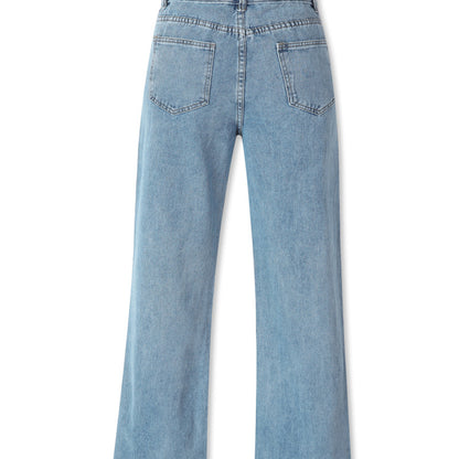 Vaqueros rectos holgados informales de cintura alta de color liso para mujer