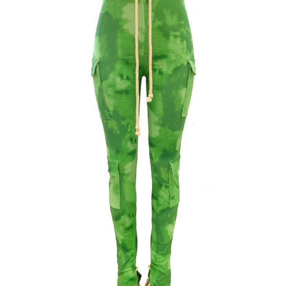 Pantalones ajustados con estampado tie-dye, informales, de calle, a la moda para mujer