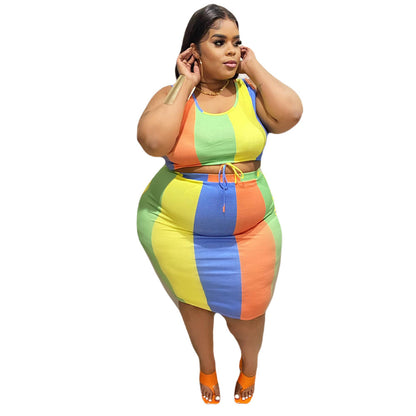 Conjunto de top corto y falda sin mangas multicolor informal de verano para mujer