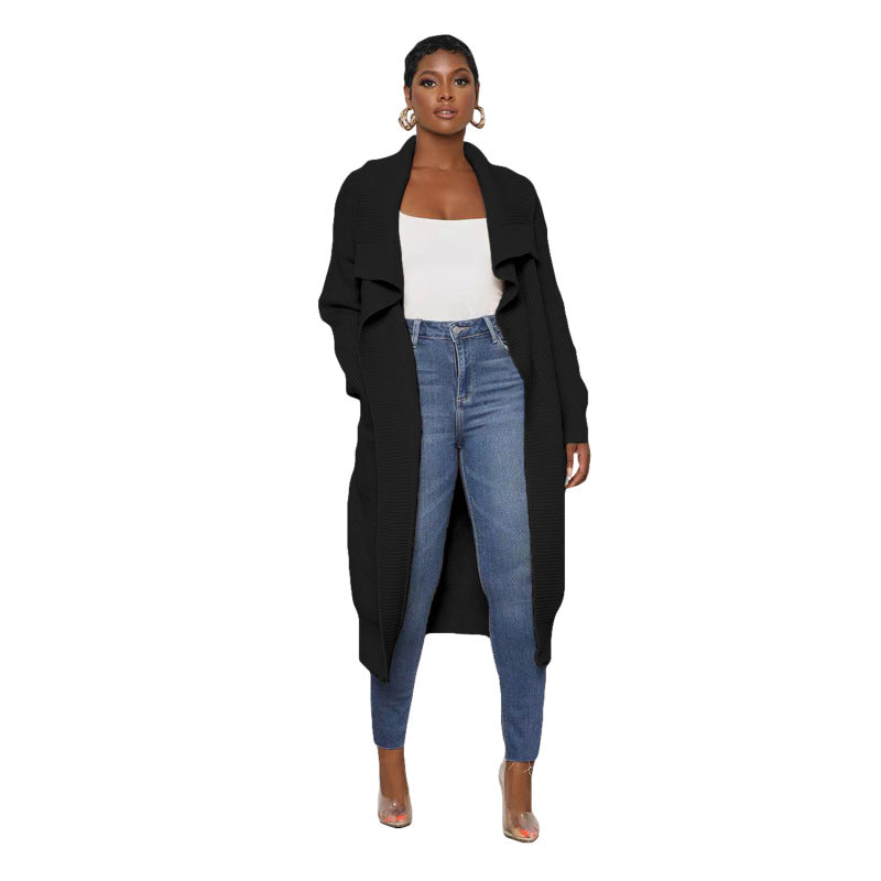 Women'S Casual Solid Color Long Sleeve Knitted Cardigan Over Coat