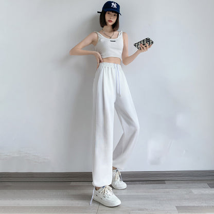 Women Casual Solid Color High Waist Drawstring Sports Pants