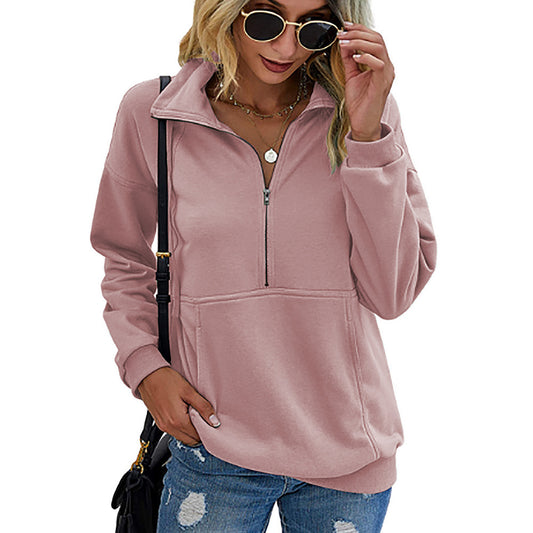 Sudadera informal de manga larga con media cremallera para mujer