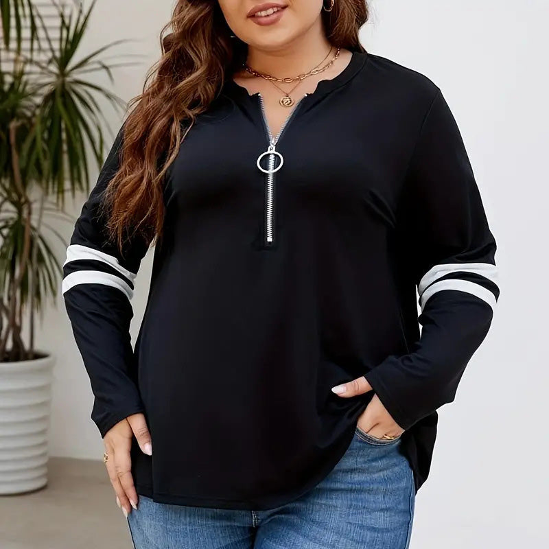 Sudadera holgada de manga larga con cremallera y talla grande informal a la moda para mujer