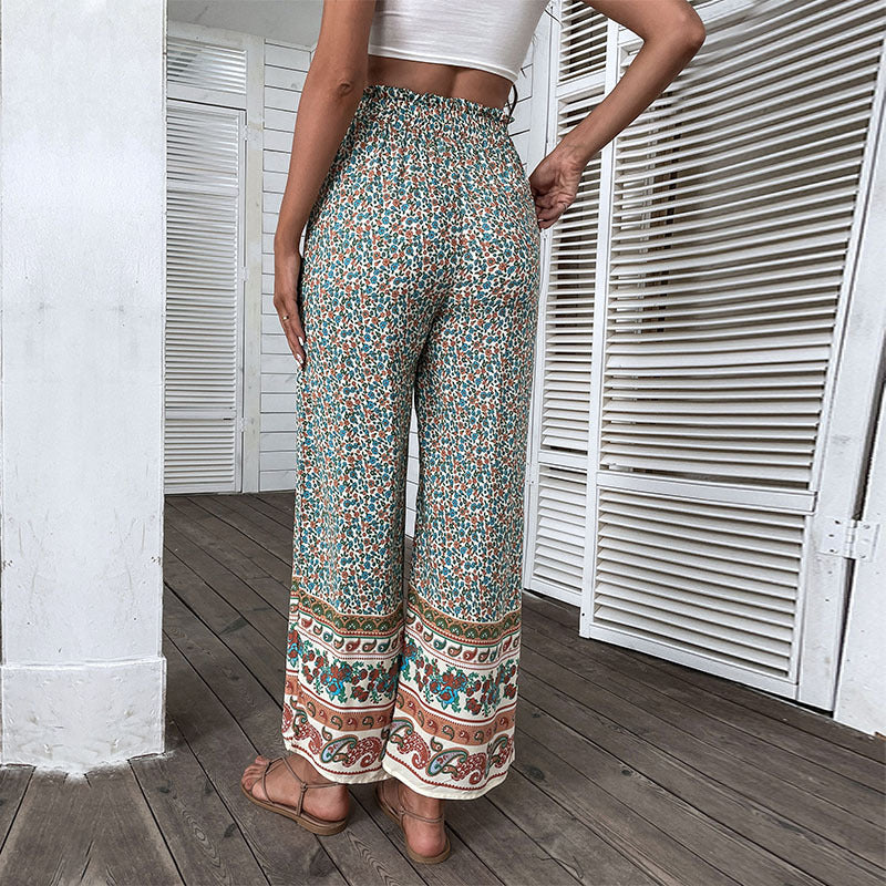 Women Vacation Casual Printed Pants Bohemian Wide Leg Pants