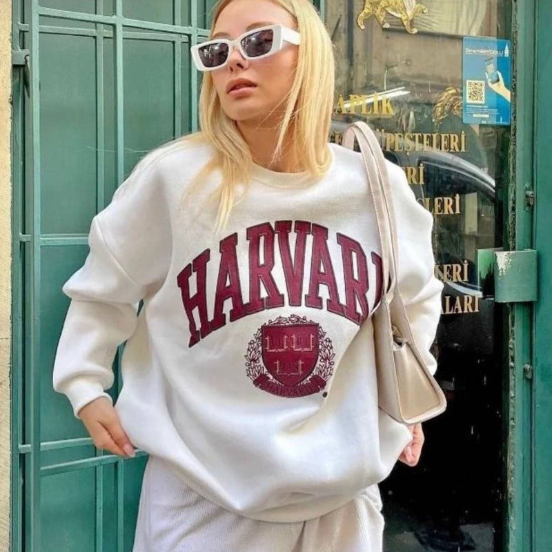 Sudadera de manga larga con cuello redondo y estampado de letras y nombre de ciudad para mujer, informal, de invierno