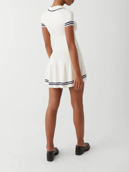 Vestido de verano para mujer, estilo universitario, informal, de manga corta, tejido a rayas, con cuello polo