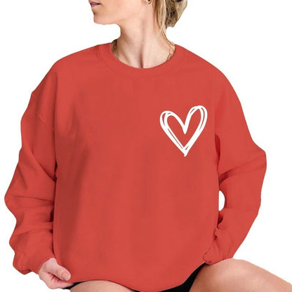 Sudadera informal de otoño e invierno para mujer con forro polar y cuello redondo con estampado de corazón