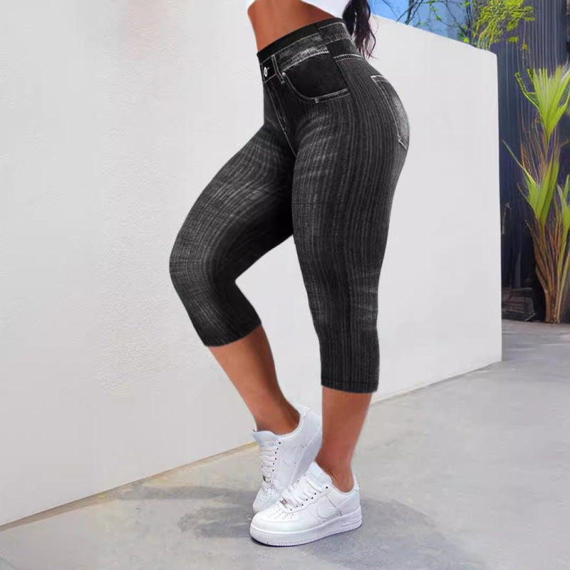 Women Fashion Casual Plus Size Slim-Fit Hip Imitation Denim Stretch Pants