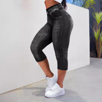 Women Fashion Casual Plus Size Slim-Fit Hip Imitation Denim Stretch Pants