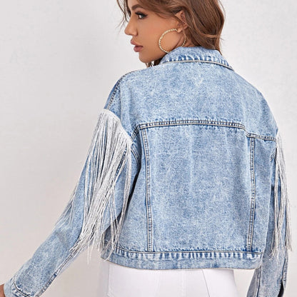 Chaqueta vaquera informal con borlas para mujer