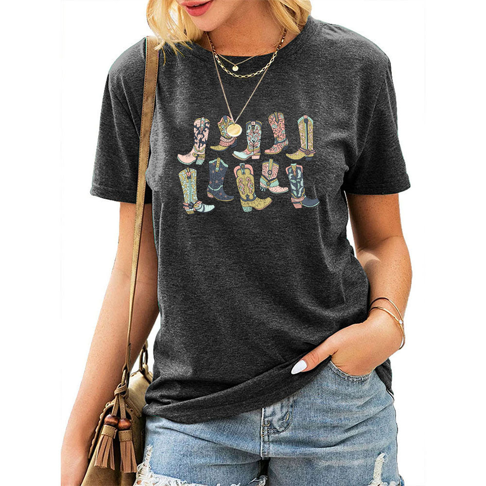 Camiseta vaquera informal de manga corta con cuello redondo para mujer, estilo occidental, de verano