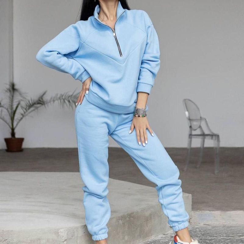 Conjunto de dos piezas de jersey deportivo informal con capucha y manga larga de color liso para mujer