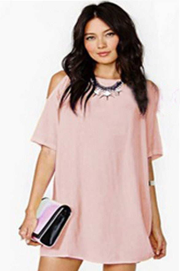 Vestido holgado informal de gasa de color liso con hombros descubiertos para mujer