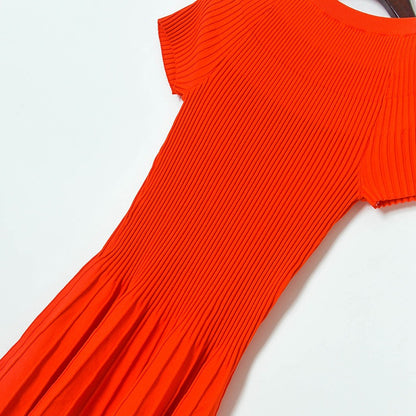 Vestido informal de punto de manga corta con cuello redondo y color liso para mujer