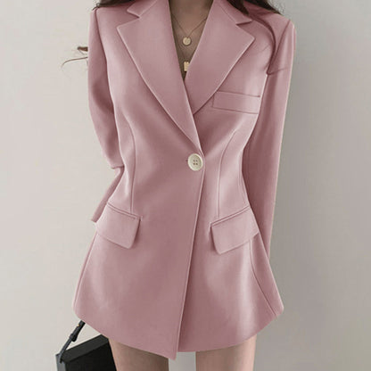 Blazer de manga larga holgado e informal para mujer, de color liso, a la moda, para oficina y elegante