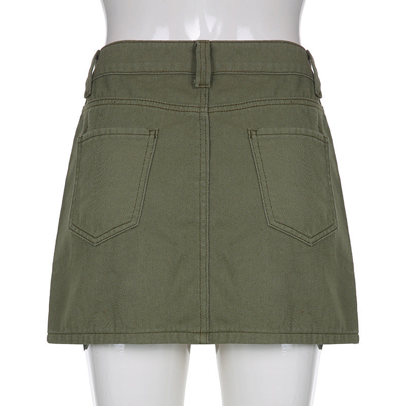 Women'S Fashion Casual Solid Color Low-Waist Slim Pocket Skirt