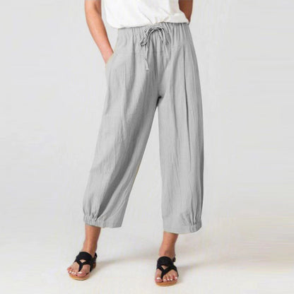 Women'S Fashion Casual Cotton Linen Loose Drawstring Cropped Pants