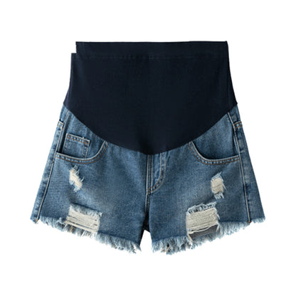 Pantalones cortos vaqueros de cintura alta holgados e informales a la moda para embarazadas