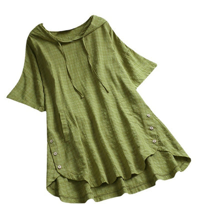 Blusa holgada con capucha y cuello redondo de manga corta para mujer, informal, de verano, talla grande