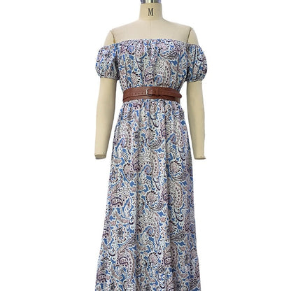 Women Fashion Casual Boho One Shoulder Belt Short Sleeve Dress