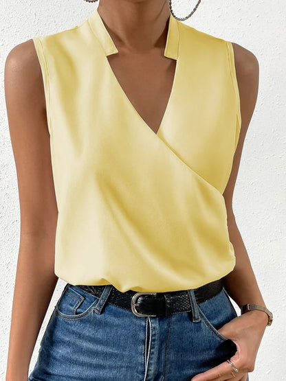Chaleco informal sin mangas de color liso con cuello en V para mujer