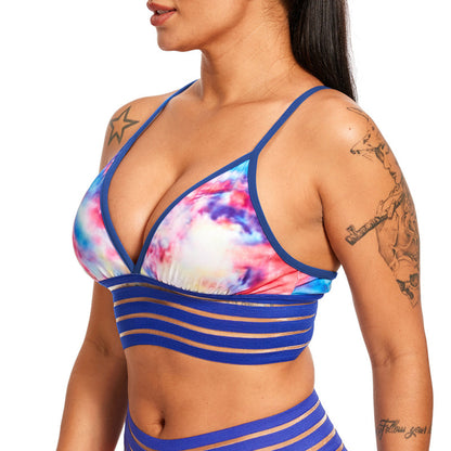 Sujetador camisola deportivo informal para mujer, con estampado de yoga y fitness, de encaje, sexy y con espalda descubierta