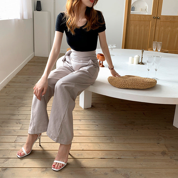 Women Fashion Casual Solid Color Loose High-Waist Pants