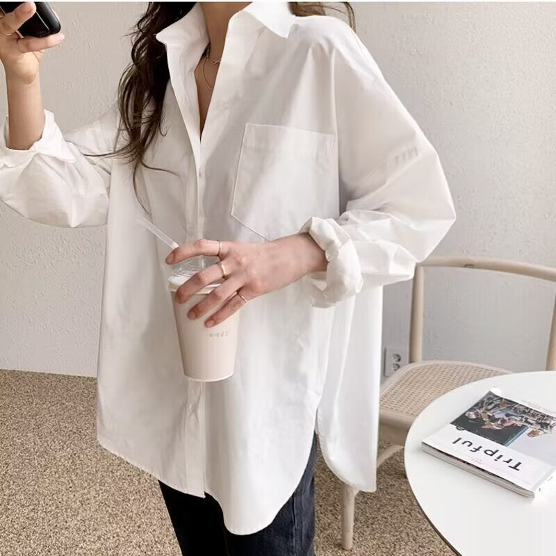 Blusas holgadas de manga larga informales y sencillas para oficina para mujer